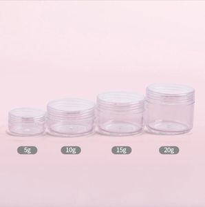 Bottiglie di imballaggio 5G / 5ML Mini barattoli cosmetici rotondi in plastica trasparente con coperchi a vite Contenitori per campioni di trucco per polvere, crema, lozione