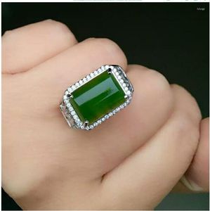 Cluster Rings Natural Hetian Jade Man Ring 925 Sterling Silver Wholesales Fine Jewelry 9 13mm Gem