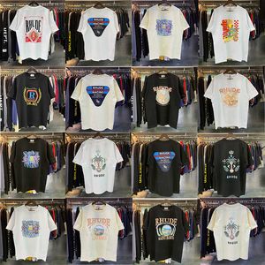 Designer modekläder T-shirts Hiphop T-shirts Amerikansk High Street Trendig Rhude 23ss Sommar Ny löst sittande Ren bomull män T-shirt dam Dimma Lös Streetwear