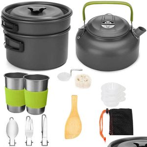 Camp Kitchen Camp Kitchen Cam Kochgeschirr-Set Outdoor Pot Cuptableware Kit Kochen Wasserkocher Pfanne Reisebesteck Utensilien Wandern Picknick Dhnz1