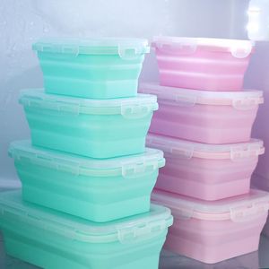 Dinnerware Sets 1200ML Silicone Collapsible Storage Containers With Lids Lunch Box Bento BPA Free For Kitchen Pantry