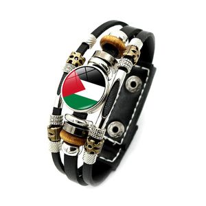 Pulseira de couro para mulheres estilo punk joias trançadas com contas multicamadas