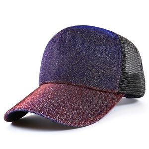 Mode Glitter Baseball Trucker Cap Justerbar plast Snapback Hattar för vuxna Kvinnor Mens Bling Shinning Summer Curved Hip Hop Sun Visor Gradient Color