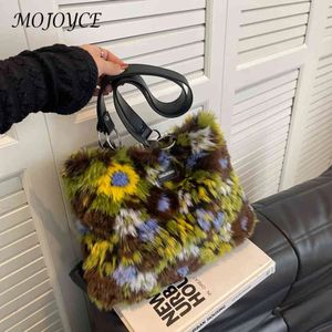 Borse da sera Borse autunno inverno da donna Tote Borse Pittura a olio Vintage Tophandle Borse in peluche morbide Grandi per studenti delle scuole 231118