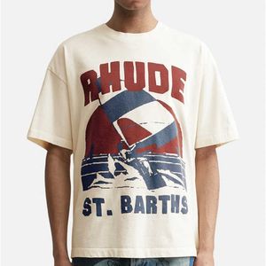 Roupas de moda de grife camisetas de hip hop Rhude American High Street Crowd Summer Sailing Slogan Print T-shirt Men's Women's Streetwear Tops Sportswear