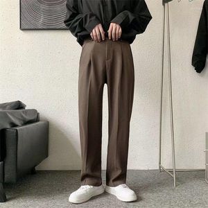 Garnitury męskie obwisłe proste spodnie garniturowe dla mężczyzn jesienią wysokiej jakości półelastyczny pas szerokie nogawki Casual wersja koreańska