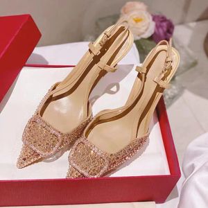 V High Heel Designer Sandal Luxury Brand High-Heeled Sandals Women's Summer Designer Shoes Classic Gold V Rhine-Diamond Metal Buckle Wedding Shoes 266