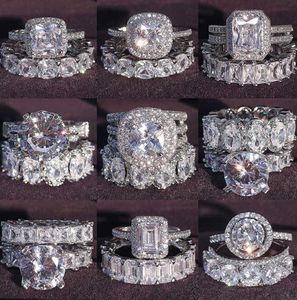 Band Rings Luxury Real 925 Sterling Gümüş Oval Prenses Kesim Alyans Seti Kadınlar nişan Sonsuzluk Mücevherleri Zirkonya Hareketi Akım 50ess