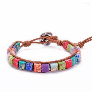 Charm Bracelets Seven Chakra Natural Stone Bracelet For Woman Lotus Yoga Adjustable Leather Rope Bangles Wrist Fashion Jewelry