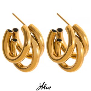 Hoop Huggie Yhpup Stainless Steel Accessories Statement Gold Color Metalic Geometric Stud Earrings Pendientes Mujer Wholesale Gift 230419