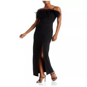 Spaghetti Modern Evening Dresses Sexy Side Split Ankle -Length Black Party Dresses Long Gowns And Evening Prom Dress With Feathers
