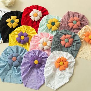 Summer Lace Hole Beanie Newborn Baby Hair Accessories Infant Hollow Bonnet with Big Flower Toddler Turban Infantil Indian Hat