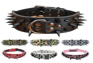 Dog Collar For Large Dogs PU Leather Big Dog Collar With Black Spikes Studded For Large Dog Pitbull Mastiff Rottweiler CX2007237738651