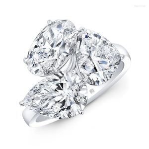 Cluster Rings Custom Make Crushed Cut Oval And Pear Heart Each 1ct D Super White Color Clarity Moissanite 18k Gold Ring