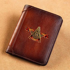 Geldbörsen Hochwertige Geldbörse aus echtem Leder Masonic Faith Hope Charity Printing Standard Short Purse BK3271