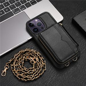 Crossbody Chain Folio Vogue Telefon dla iPhone'a 14 13 pro Max Samsung Galaxy S23 Ultra S22 Plus wiele gniazda karty skórzane portfel.