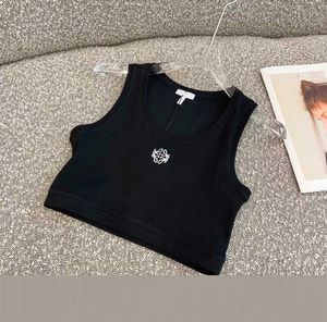 女性の戦車Camis Loewee Anagram-Broidered Cotton-Blend Tank Top Shorts Designer Vest Yoga Sut