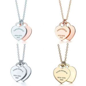 fashion Classic 925 Sterling Silver Necklace Double Heart Pendant Necklace Man Women Party Wedding Jewelry High Quality With Box Y220314