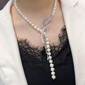 Pendant Necklaces YKNRBPH Women's Natural Freshwater Sweater Chains Light Wheat Ear Flower Buckle Pearl Necklace Jewelry