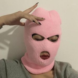 Ciclismo Caps Máscaras 3 Hole Balaclava Chapéus De Malha Cosplay Ninja Tactical Full Face Cover Unisex Inverno Quente Máscara De Esqui Sólida Skulli7000806