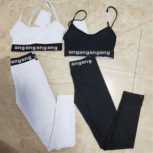 Luxury Women Tracksuits Summer Sports Padded Tank Bh Leggings Sports Jogging Running Tops Tights Vintage Yoga Outfit Set Black White Sporty