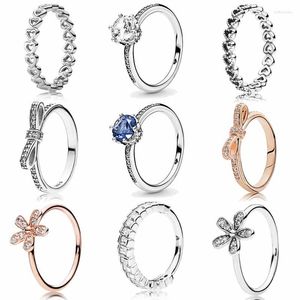 Cluster Rings Original Classics Openwork Linked Love Heart Clear Sparkling Crown With Crystal 925 Sterling Silver Ring Fashion Jewelry