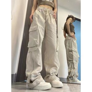 Women's Pants's Side Pocket Cargo 2023 Summer Fashion High midja Baggy Straight Y2K Lovers Casual Loose Pantalones 230419