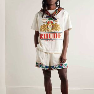 デザイナーファッション衣類 Tシャツヒップホップ Tシャツ Rhude アメリカのハイストリート夏ダイヤモンドオウムの花のスローガンルーズ Tシャツメンズレディースサイン