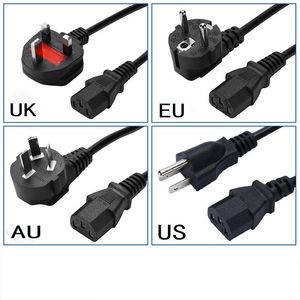 1.5M 3 PIN EU US AU UK Plug Computer PC AC Power Cord Adapter Cable 3-Prong Mains for Printer Netbook Laptops Game Players Cameras Powe Plugs to Household Charger