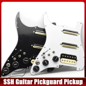 SSS Pre-Wired Loaded Left-Hand Handg Guitar PickGuard Plectrum Protector Set Single Coil och Multi-Switch Pickup Harness (White Pearl/Black)