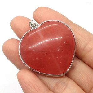 Pendant Necklaces 1pc 36mm Natural Semi-precious Stone Pendants Watermelon Heart Shaped Amethyst DIY Making Necklace Earrings Accessories