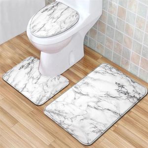 Bath Mats 3pcs 4 Styles Mat Set Bathroom Carpet Rug Toilet Anti Slip Absorbent Marble Decoration Door Foot Pad Easy To Clean
