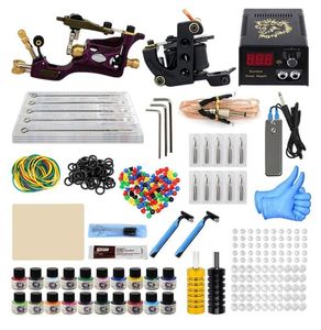 Tattoo Machine Kit Professional Complete 10 Coil 2 Tatoo Guns Power Supply Ink Needle Tip Grip Set för tatto Artister Top Quality1741918