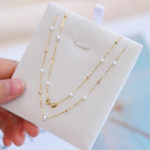Naszyjniki wiszące Prawdziwe 18 -karne złoto naturalny naturalny naszyjnik z perłową perłową solidną małą kulę złotą biżuterię oryginalną au750 dla kobiet drobny prezent x0004231118