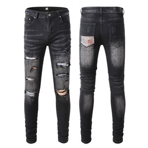 Jeans de motocicleta buraco luxo calças skinny elasticit pierre moda zíper lavável carta jeans retro impressão mulheres exército mans motociclista preto azul jean slim fit