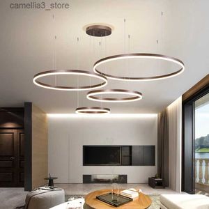 Ceiling Lights Modern Led Chandelier Home Lighting Brushed Rings Ceiling Mounted Chandelier Lighting Hanging Lamp Gold Coffee Color Q231120