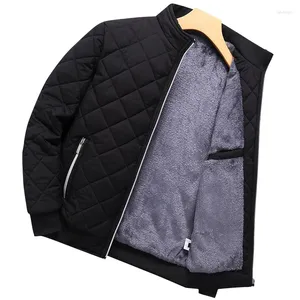 Jaquetas masculinas 1 pc inverno homens casaco diamante padrão jaqueta bombardeiro lã forrado algodão outono ajuste fino moda