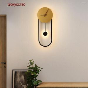 Wall Lamps Nordic Creative Clock Metal Oval Led Living Room Tv Background Decoration Modern Bedroom Bedside Sconce Lighting