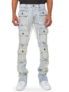 Män s jeans tung industri muti fickor baggy män smal passande stretchy y2k last byxor man s high street denim kläder 231120