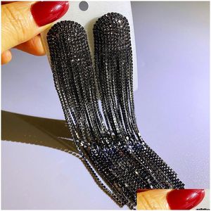 Lampadario pendente lungo nappa Fl strass orecchini pendenti per le donne cristallo nero ciondola accessori moda gioielli goccia Dhgarden Otklh