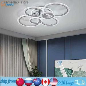 Ceiling Lights Ganeed Modern LED Ceiling 76W Lamp Remote Control Dimmable Flush Mount Interior 6 Rings Lighting for Living Dining Room Bedroom Q231120