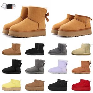 Bow Fur Women Designer Boots Woman Booties Puszysty śnieg zima australijska but krótka klasyczna Ultra Mini platforma Fuzzy tazz kapcie Tasman Slip-On Flat Buty 36-41 EUR