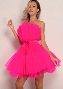 Casual Dresses Mesh Solid Pink Ruched Halloween Dress Women Sashes Strapless Club Loose Backless High Waist Party Vestido