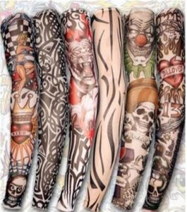 Bicycle Sun Protection 12Pcs Lot Mix Elastic Fake Temporary Tattoo Sleeve 3D Art Designs Body Arm Leg Stockings Tatoo Cool Men Wo5539195