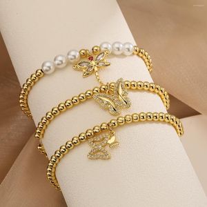 Charme Pulseiras Mafisar Moda Banhado A Ouro Zircon Borboleta Libélula Pingente De Cobre Bead Chain Pulseira Para Mulheres Jóias Presentes