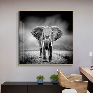 Toile d'éléphants d'afrique en noir et blanc, animaux sauvages, peinture artistique, affiches et imprimés, images d'art murales pour salon