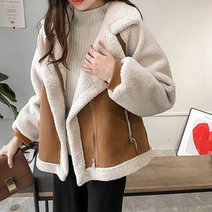 Womens Jackets Winter Wool Coat Thick Warm Leather Motorcycle Jacket Fashion Long Sleeve Zipper Pocket Extra Large 231120