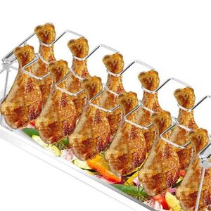 BBQ Tools Accessories Stainless Steel Chicken Wing Leg Rack Grill Holder Rack with Drip Pan for Bbq Multi-purpose Chicken Leg Oven Grill Rack 230419