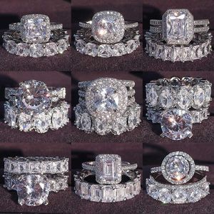 Luxe real 925 Sterling zilveren ringen ovale prinses gesneden trouwring voor vrouwen verlovingsband eeuwigheid sieraden zirconia r4975 p0818