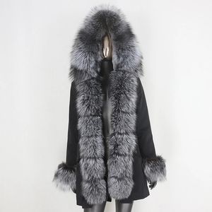 Futro dla kobiet sztuczne wodoodporne, długie parka zimowa kurtka kobiet prawdziwy płaszcz naturalny kołnierz ciepła streetwear odpinana 231120
